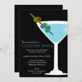 Blue Martini Cocktail Party Invitation Kaart (Voorkant / Achterkant)
