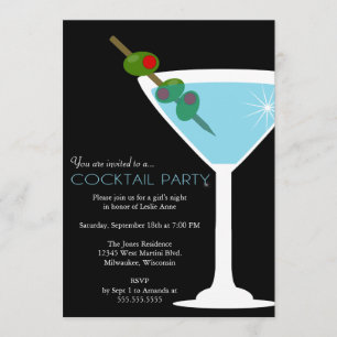 Blue Martini Cocktail Party Invitation Kaart