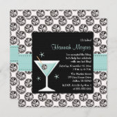 Blue Martini Diamond Bachelorette Party Invitation Kaart (Voorkant / Achterkant)