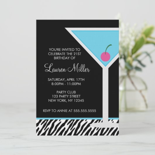 Blue Martini en Zebra Pattern Kaart (Staand voorkant)