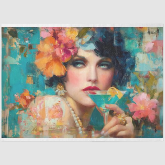 Blue Martini Glam Woman Decoupage Tissuepapier (Voorkant)