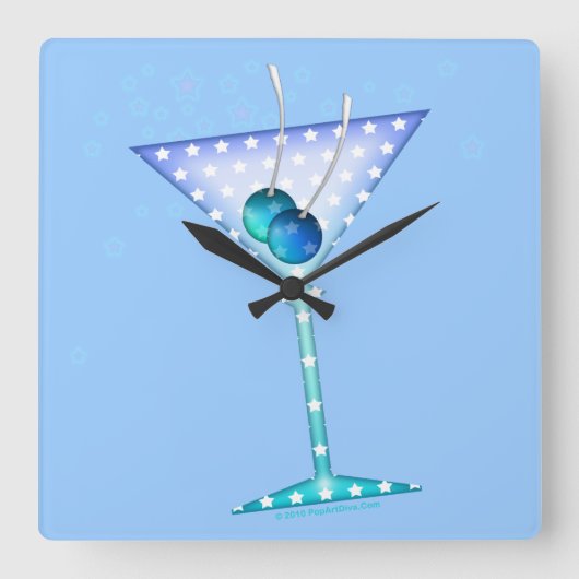 BLUE MARTINI WALL CLOCK VIERKANTE KLOK (Voorkant)