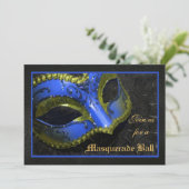 Blue Mask Masquerade Ball Halloween Invitation Kaart (Staand voorkant)