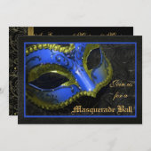 Blue Mask Masquerade Ball Halloween Invitation Kaart (Voorkant / Achterkant)