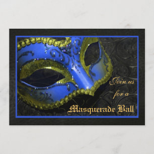 Blue Mask Masquerade Ball Halloween Invitation Kaart