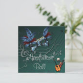 Blue Mask Masquerade Ball Invitation Kaart (Staand voorkant)