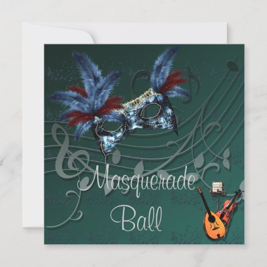 Blue Mask Masquerade Ball Invitation Kaart (Voorkant)