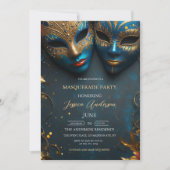 Blue Mask Masquerade Party Verjaardag Kaart (Voorkant)