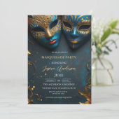 Blue Mask Masquerade Party Verjaardag Kaart (Staand voorkant)