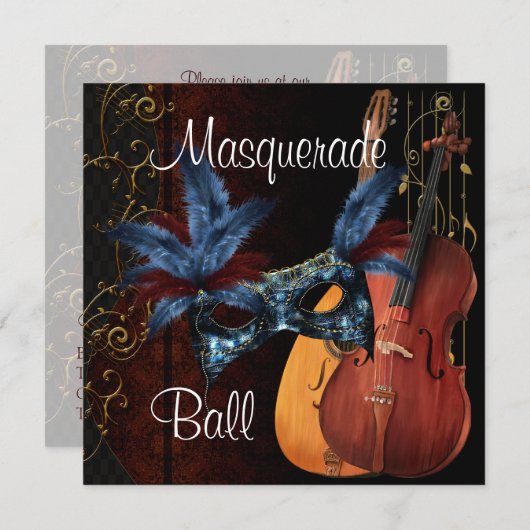 Blue Mask Musical Instruments Masquerade Ball Inv Kaart (Voorkant / Achterkant)