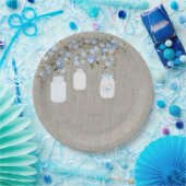 Blue Mason Jar Burlap Boys Baby shower Papieren Bordje (Feest)