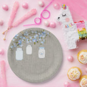 Blue Mason Jar Burlap Boys Baby shower Papieren Bordje (Feest)