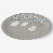 Blue Mason Jar Burlap Boys Baby shower Papieren Bordje (Gekanteld)