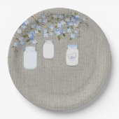 Blue Mason Jar Burlap Boys Baby shower Papieren Bordje (Voorkant)
