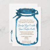 Blue Mason Jar Country Rustic Wedding Invitations Kaart (Voorkant / Achterkant)