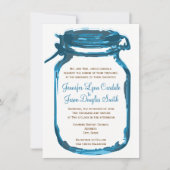 Blue Mason Jar Country Rustic Wedding Invitations Kaart (Voorkant)