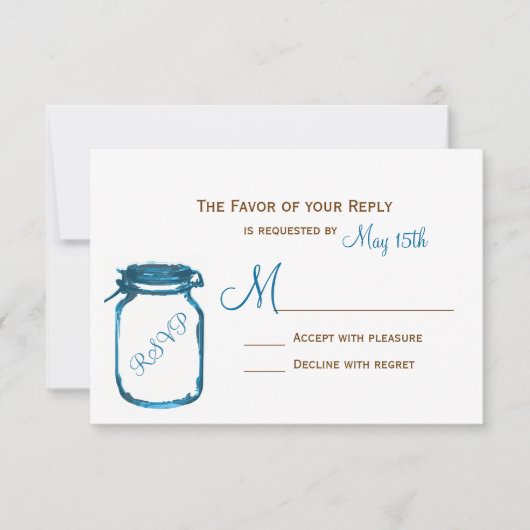Blue Mason Jar Country Rustic Wedding RSVP-kaarten RSVP Kaartje (Voorkant)