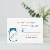Blue Mason Jar Country Rustic Wedding RSVP-kaarten RSVP Kaartje (Staand voorkant)