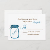 Blue Mason Jar Country Rustic Wedding RSVP-kaarten RSVP Kaartje (Voorkant / Achterkant)