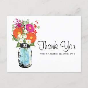 Blue Mason Jar en Gerber Daisies Bedankt Briefkaart