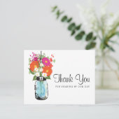 Blue Mason Jar en Gerber Daisies Bedankt Briefkaart (Staand voorkant)