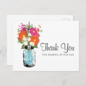 Blue Mason Jar en Gerber Daisies Bedankt Briefkaart (Voorkant / Achterkant)