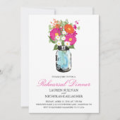 Blue Mason Jar en Gerber Daisies Rehearsal Dinner Kaart (Voorkant)