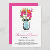 Blue Mason Jar en Gerber Daisies Rehearsal Dinner Kaart (Voorkant / Achterkant)