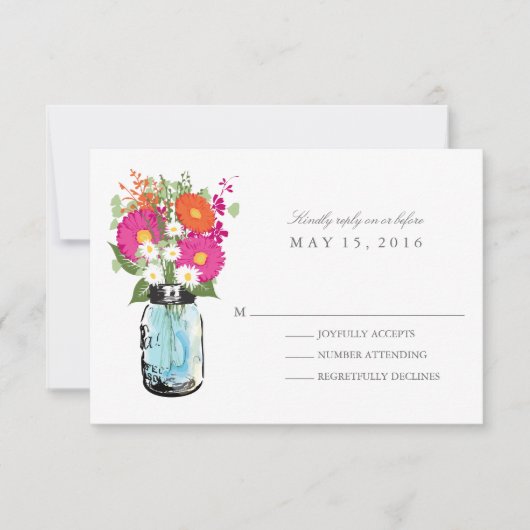 Blue Mason Jar en Gerber Daisies RSVP (Voorkant)
