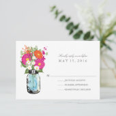 Blue Mason Jar en Gerber Daisies RSVP (Staand voorkant)