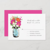 Blue Mason Jar en Gerber Daisies RSVP (Voorkant / Achterkant)