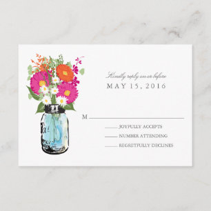 Blue Mason Jar en Gerber Daisies RSVP Kaartje