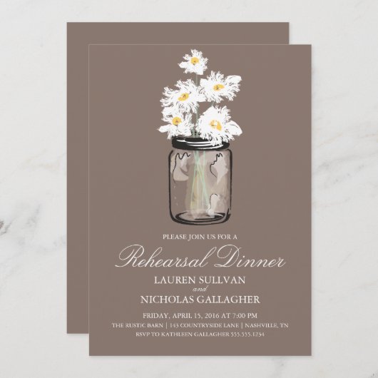 Blue Mason Jar en White Daisies repetitie diner Kaart (Voorkant / Achterkant)