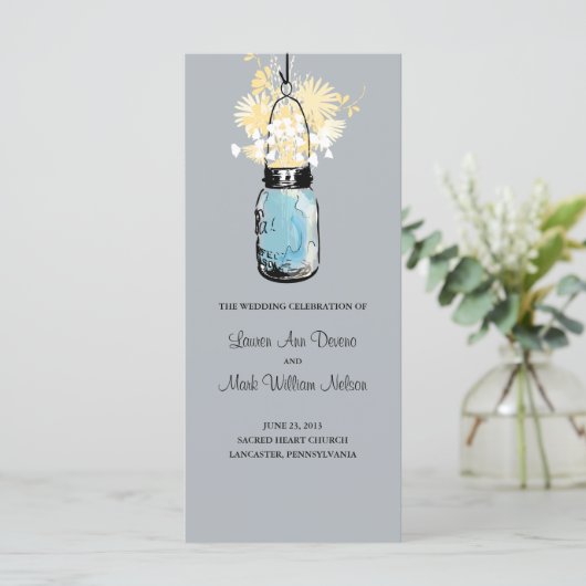 Blue Mason Jar en Wildflowers Programma Programmakaart (Staand voorkant)