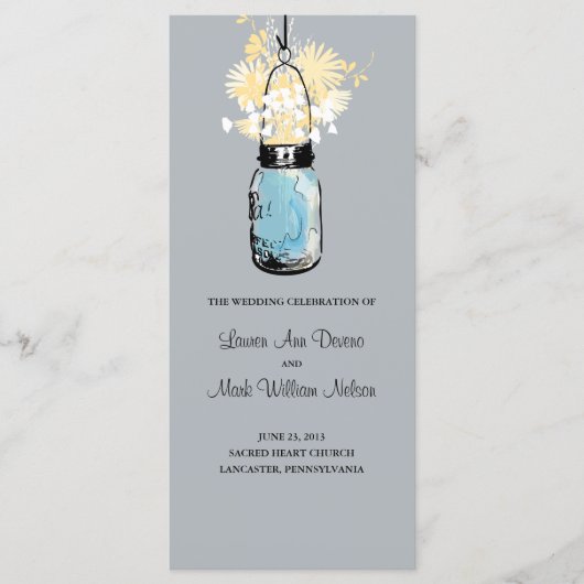 Blue Mason Jar en Wildflowers Programma Programmakaart (Voorkant)