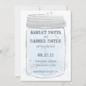 Blue Mason Jar & Fireflies Save the Date (Voorkant)