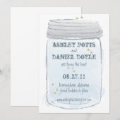 Blue Mason Jar & Fireflies Save the Date (Voorkant / Achterkant)