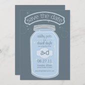 Blue Mason Jar & Fireflies Save the Date (Voorkant / Achterkant)