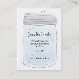 Blue Mason Jar & Fireflies Save the Date Visitekaartje