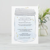 Blue Mason Jar & Fireflies Wedding Kaart (Staand voorkant)