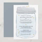 Blue Mason Jar & Fireflies Wedding Kaart (Voorkant / Achterkant)