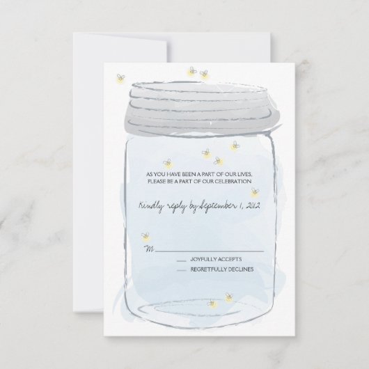 Blue Mason Jar & Fireflies Wedding RSVP (Voorkant)
