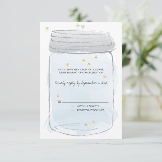 Blue Mason Jar & Fireflies Wedding RSVP (Staand voorkant)