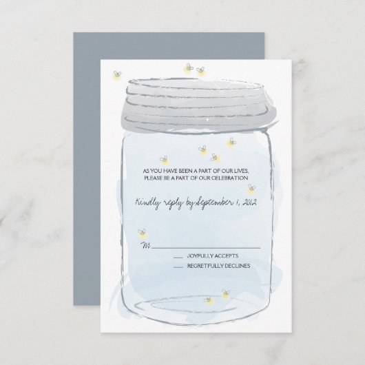 Blue Mason Jar & Fireflies Wedding RSVP (Voorkant / Achterkant)