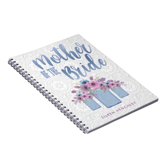 Blue Mason Jar Floral Moeder van de Bride Notitieboek (Rechterzijde)