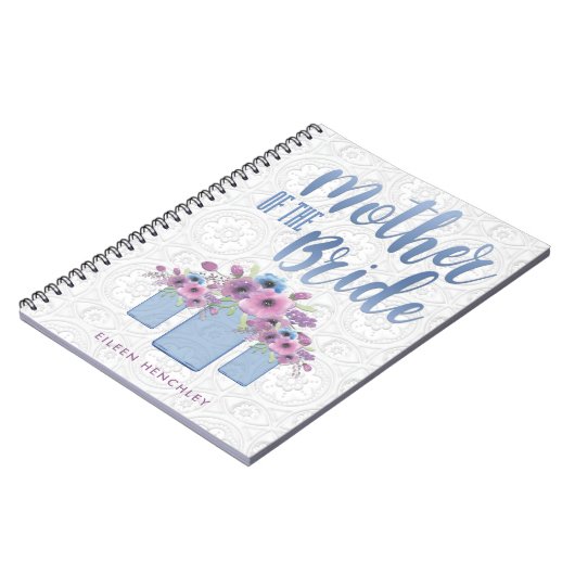 Blue Mason Jar Floral Moeder van de Bride Notitieboek (Linkerzijde)