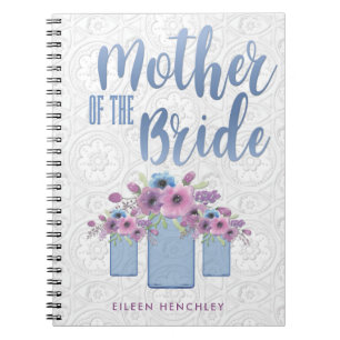 Blue Mason Jar Floral Moeder van de Bride Notitieboek