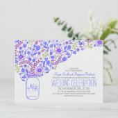 Blue Mason Jar Leuke Bloemen Uitnodigingen (Staand voorkant)