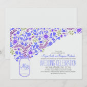 Blue Mason Jar Leuke Bloemen Uitnodigingen (Voorkant / Achterkant)