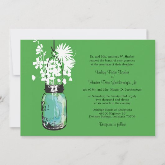 Blue Mason Jar met Wildflowers Wedding Kaart (Voorkant)